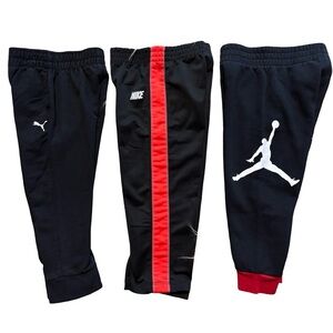 Boys Nike Puma & Jordan Older Style Kids Black Joggers Sweats w/ Red Accents 2T